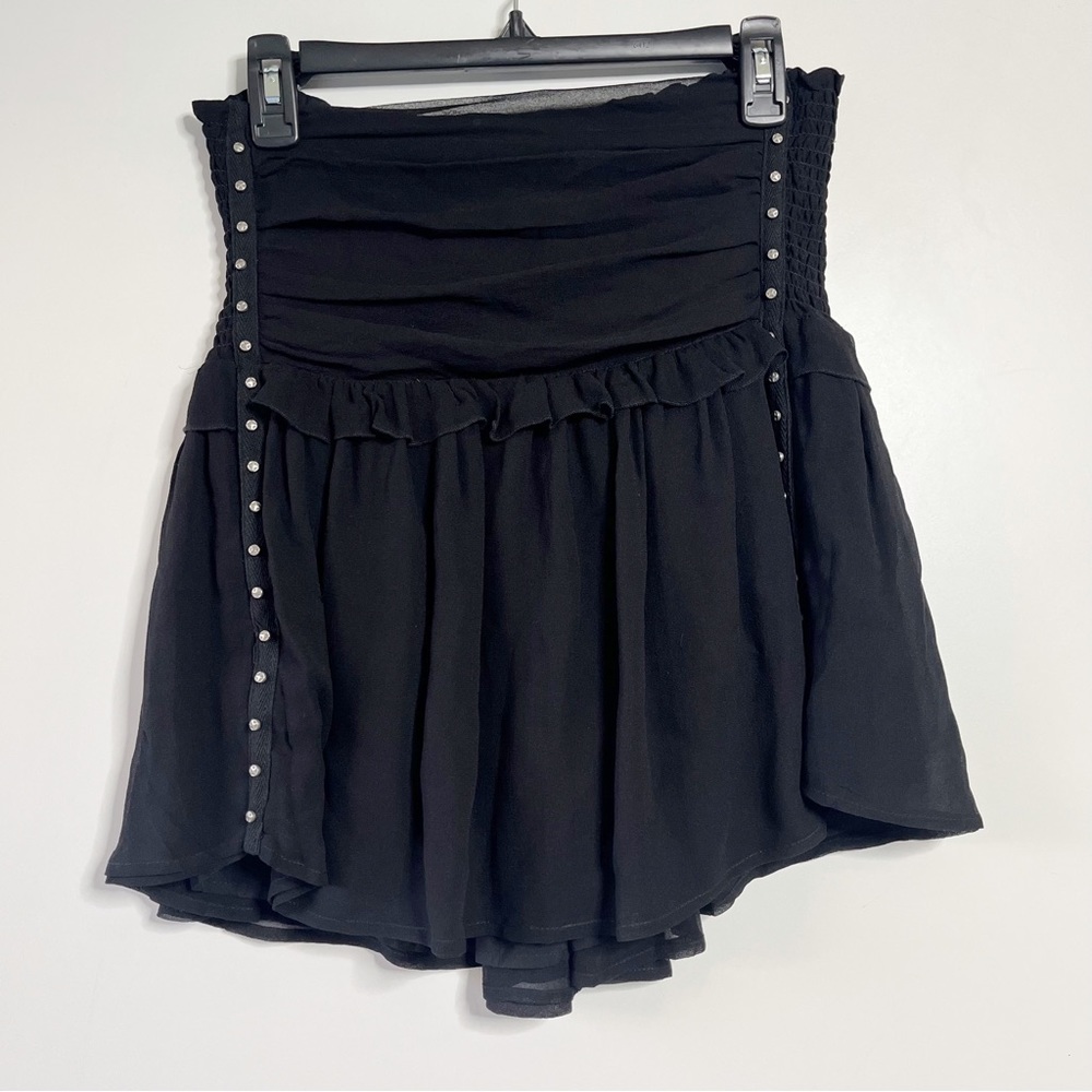 Flannel Australia silk black studded smocked mini skirt